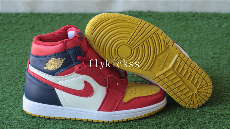 Air Jordan 1 High OG Tri Color Navy Blue Red Yellow